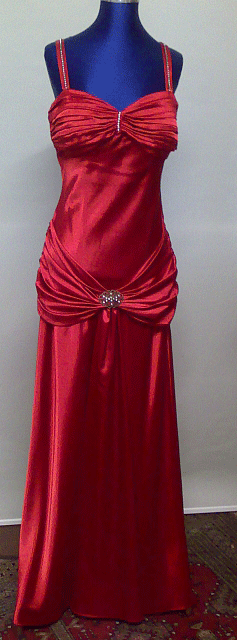 Rotes Abendkled  170-38-40 mit geraffter Brust und Hüfte - Abhang